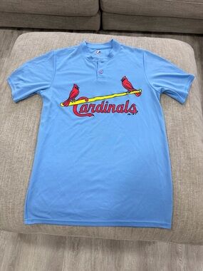 St. Louis Cardinals Majestic Powder Blue Jersey Shirt Small Henley button